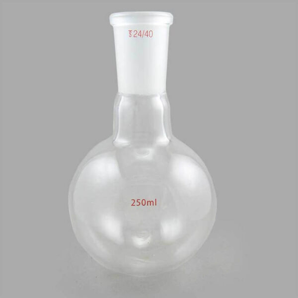 Flask, boiling, round bottom, short neck with I/C join, made of low expansion 3.3 borosilicate glass